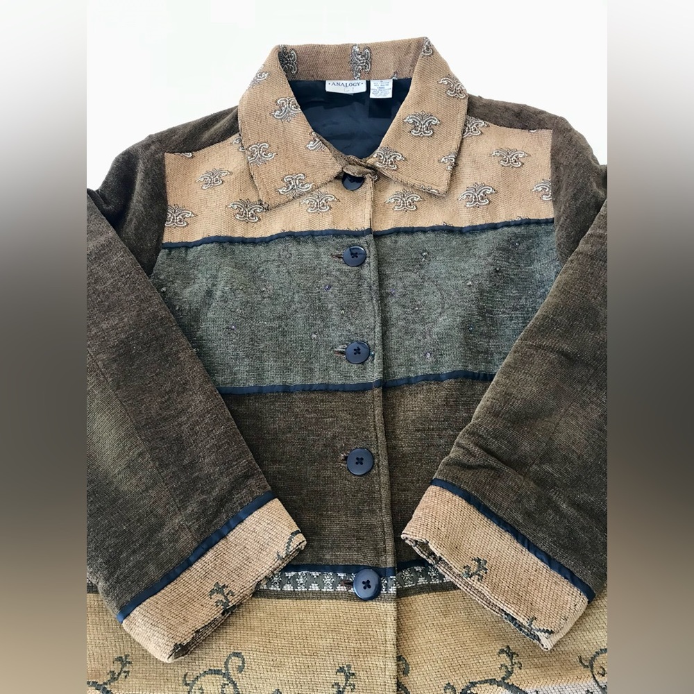 Vintage Analogy fleur-de-lis Decorated Women’s Coat  Size Small - Picture 2 of 8